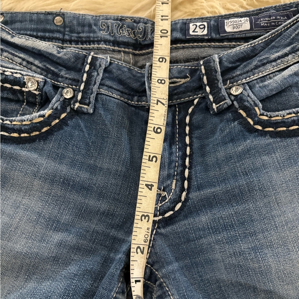 Miss Me Blue Flare Bootcut Long Jeans with Embroidered Button Flap Pockets - Picture 5 of 8